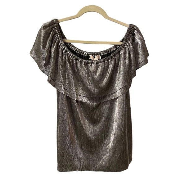 MICHAEL KORS METALLIC OFF THE SHOULDER BLOUSE - Picture 1 of 2